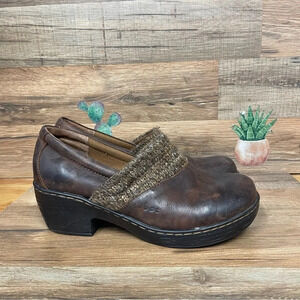 B.O.C brown leather knit trim slip on clogs brown 7.5